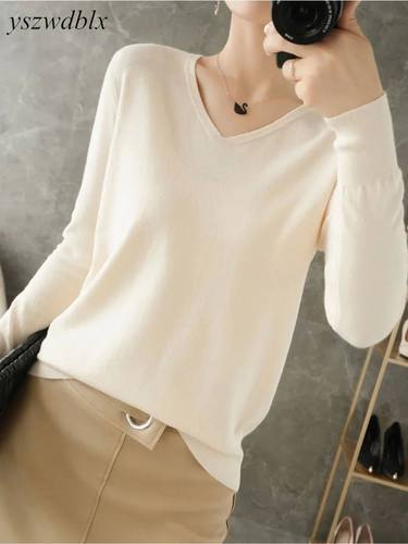 YSZWDBLX Womens Sweaters Spring Autumn V-neck Knitted Pullov