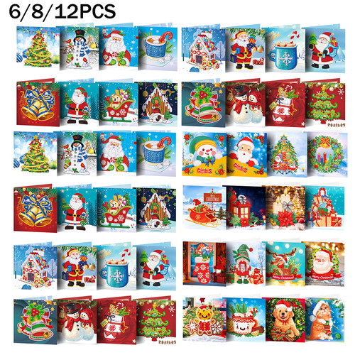 6/8/12pcs Christmas Diamond Painting DIY Greeting Cards Cart