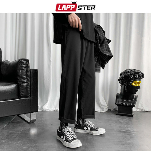 LAPPSTER Mens Black Korean Harem Pants 2022 Japanese Streetw