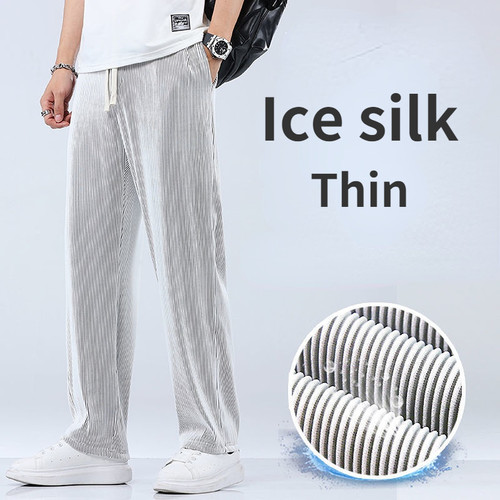 Summer Straight Pants Men's Loose Thin Section Drape Ice Sil