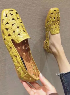 Size 35-42 Square Toe Summer Shoes for Women Embroidery Desi