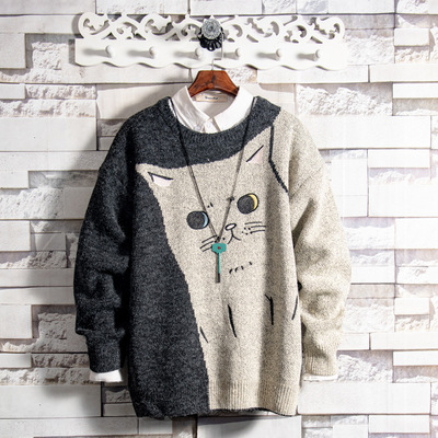 Wholesale  embroidery teenagers casual Couple cat sweater me