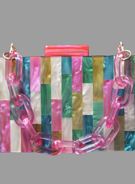Fuchsia colorful striped acrylic box clutches evening party