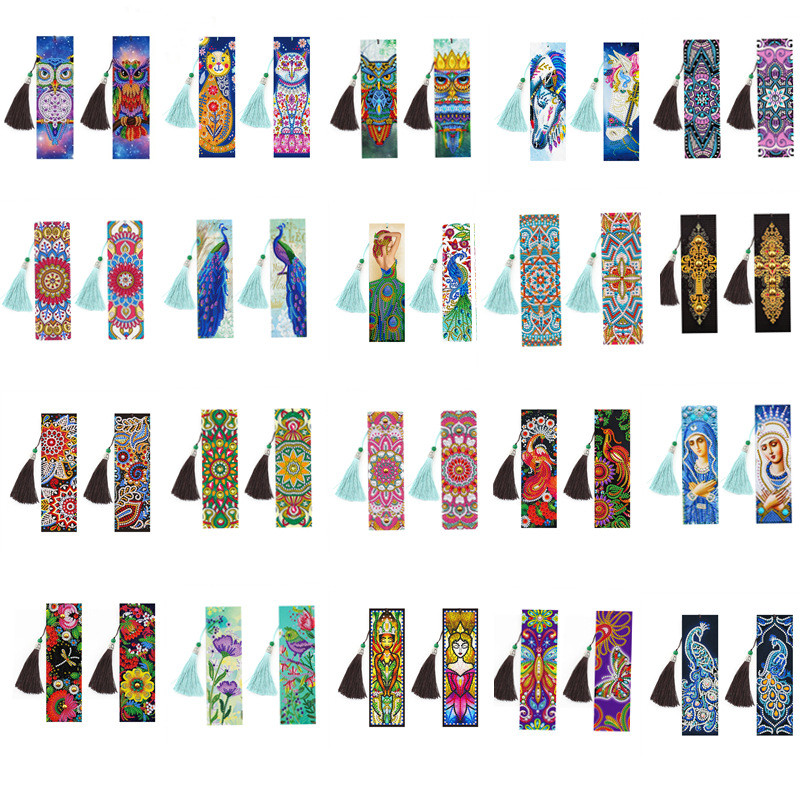 2pcs set DIY 5D Diamond Painting Bookmarks PU Diamond Mosaic - 实物图