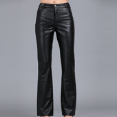 Leather Mid Pants Women Genuine Sheepskin Autumn Wai