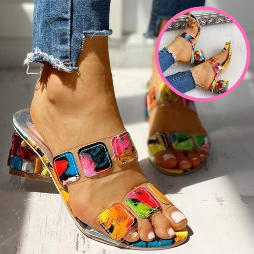 Sandals Women Square Heels Summer Sandals Peep Toe Ladies Mu