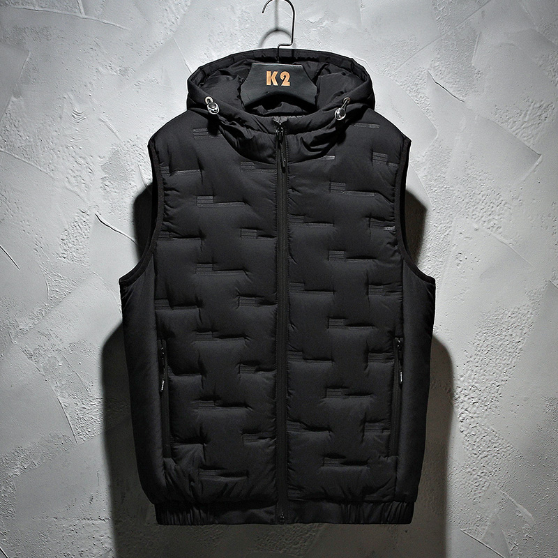 Winter Hooded Vest Men Pleated Solid Padded Vest Windproof W 个性定制/设计服务/DIY 礼服定制/加工 原图主图