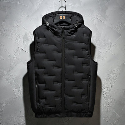 Winter Hooded Vest Men Pleated Solid Padded Vest Windproof W