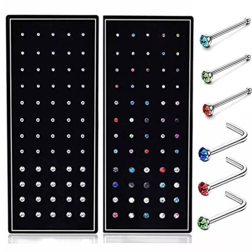 40/60pcs Stainless Steel Crystal Nose Ring Set Women Surgica