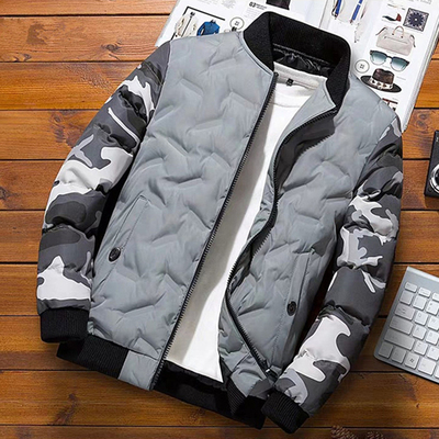 Men Winter Baseball Jacket Camouflage Patchwork Cotton Coats