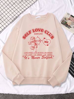 Self Love Club Cupid's Arrow Print Sweatshirt Women Casual C