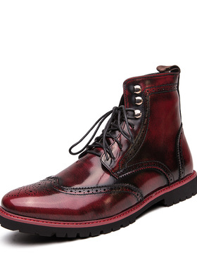 Men Fashion Brogue Ankle Boots Classic Retro Casual Set Dail