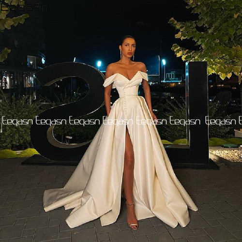 Eeqasn A-line Prom Dress 2022 Spring Satin Off the shoulder