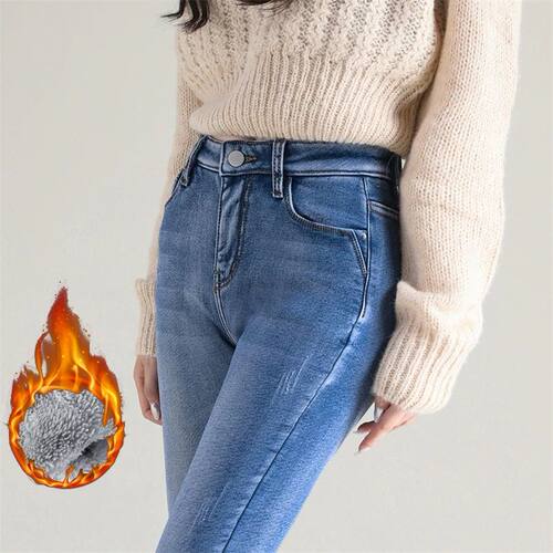 Winter Women Snow Warm Plush Stch Pencil Pant Thermal Jeans
