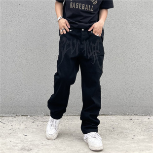 Streetwear Men Y2K Black Fashion Embroidered Emo Low Rise