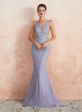 Luxury Beaded Crystal Evening Dresses 2023 Sexy Sheer Neck L