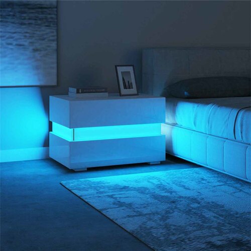 Modern Luxury LED Light Nightstand w/2 Drawers Organizer Sto