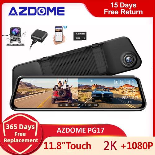 AZDOME PG17 Car Mirror DVR GPS 1080P Dual Cams 11.8inch Touc