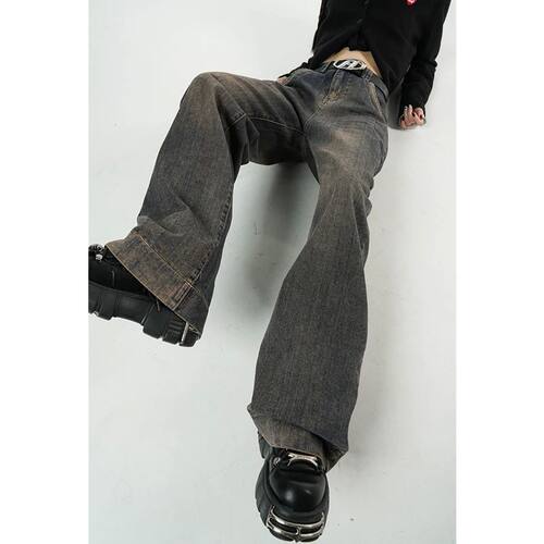 Winter Vintage Dark Blue High Waist Women Jeans American Fas