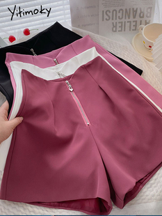 Yitimoky Shorts Women Summer New High Waist Wide Leg Zipper