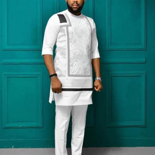 Dashiki T-shirt Men's Summer and Autumn Round Neck Three-qua