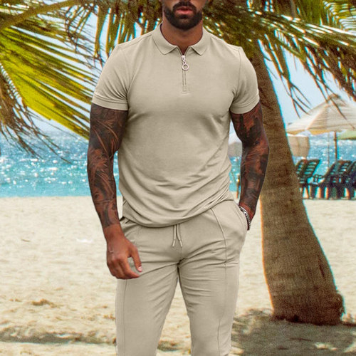 New Men's Sets  Summer Casual Simple T-Shirt Sports Suit Two