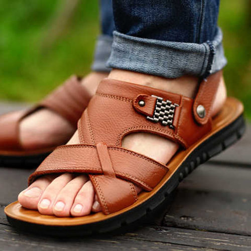 Big Size 48 Men Leather Sandals Summer Classic Men Shoes Sli