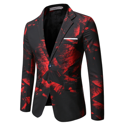 Gentleman Blazers Men Blue Patterning Printed Suit Jacket C