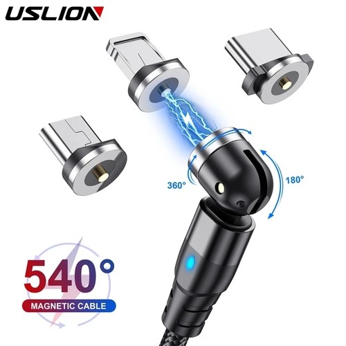 USLION 540 Degree Roating Magnetic Cable Micro USB Type C Ph