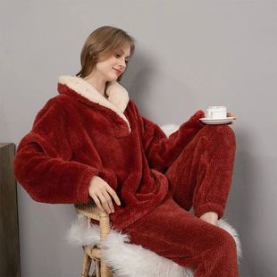 Long Fluff Sets Woman Winter Sleeve Solid Women Pajama New