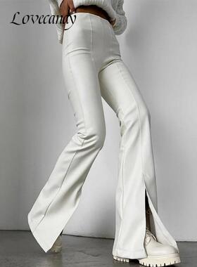 Women PU Faux Leather Pants High Waist Straight Sexy Female
