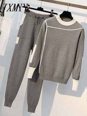 JXMYY  Autumn Runway 2 Pieces Set Knitted Long Sleeve Pullov