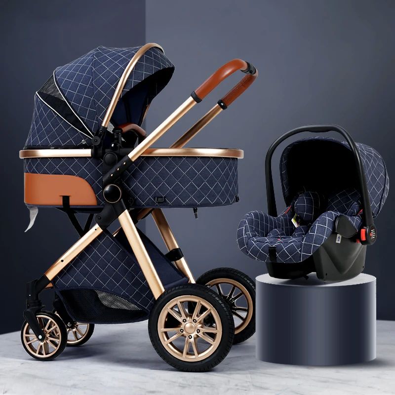 Luxury Baby Stroller 3 in 1 High Landscape Baby Cart Can Sit