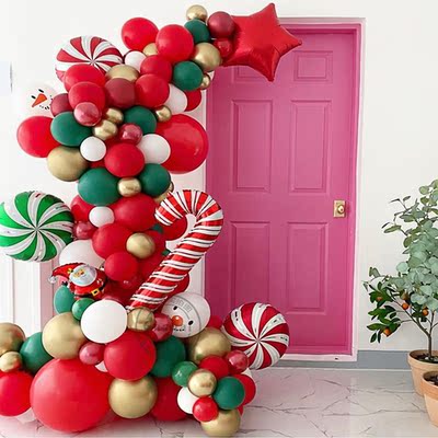 90Pcs Red Green Gold Christmas Balloon Garland Kit Candy Old