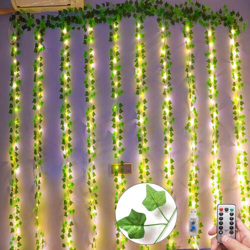 12pcs Artificial Plants LED Leaf Garland Silk Rattan Leaf Vi