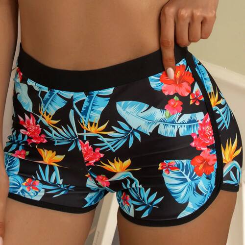 Floral Pinted Women Beach Shorts Buttons Running High Waist