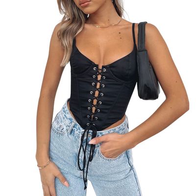 2021 Fashion Sexy Hollow Out Bandage Camis Tops Women Sleeve