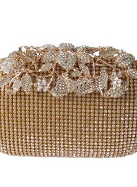 Unique Gold Rhinestone Evening bag Clutch Purse Party Bridal