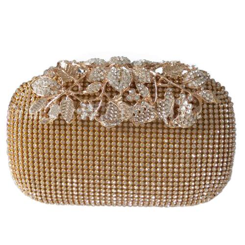 Unique Gold Rhinestone Evening bag Clutch Purse Party Bridal