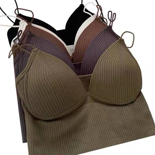 Women Seamless Crop Top Underwear Wire-Free V-Shaped Camisol