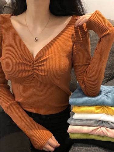 JMPRS Sexy V Neck Women Sweater Autumn Knitted Pullover Jump