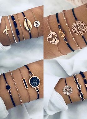 New Bohemian Black Rope Chain Bracelet Set For Women aircraf