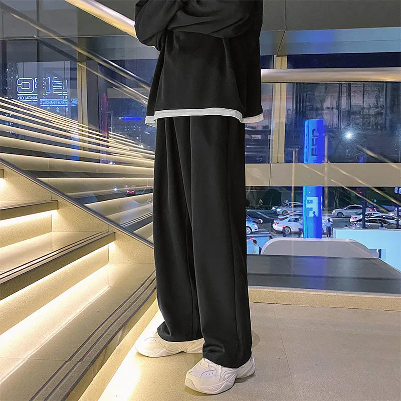 Black Men's Sweatpants Loose Straight Casual Mopping Pants S