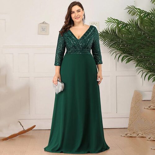 Plus Size Prom Dresses Long Sexy V Neck A-Line Sequin 2023 e