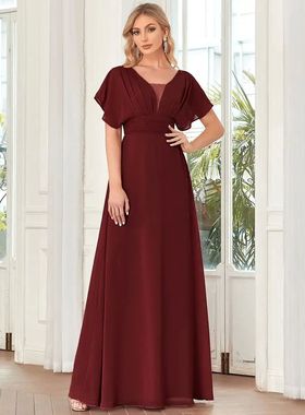 Elegant Evening Dresses Double V-neck a flowy skirt and Ruff