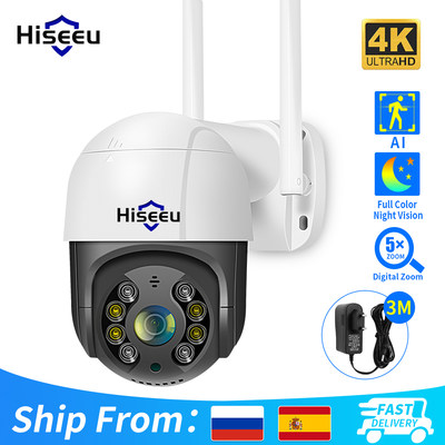 Hiseeu 4K 8MP Smart Wifi PTZ Camera 5x Digital Zoom AI Human