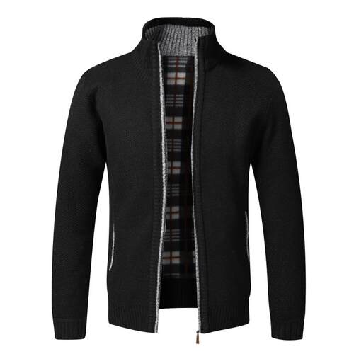 Men's Knit Cardigan Winter Zip-up Vintage Warm Fleece Cloth
