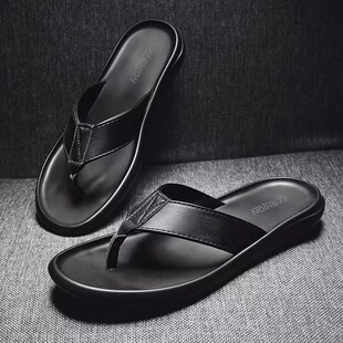 Qmaigie flip flop leather men slippers summer top brand  fas