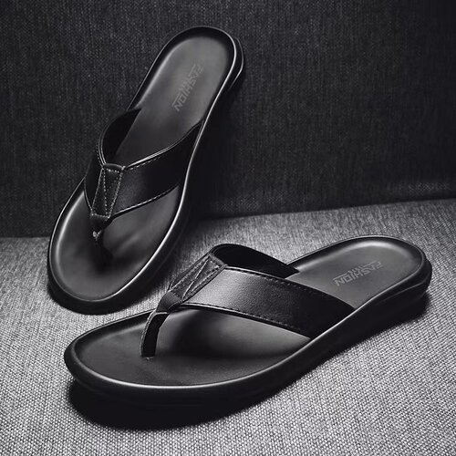 Qmaigie flip flop leather men slippers summer top brand  fas
