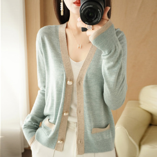 Women Cashmere Single Bre Sweater Neck Cardigan Solid thin